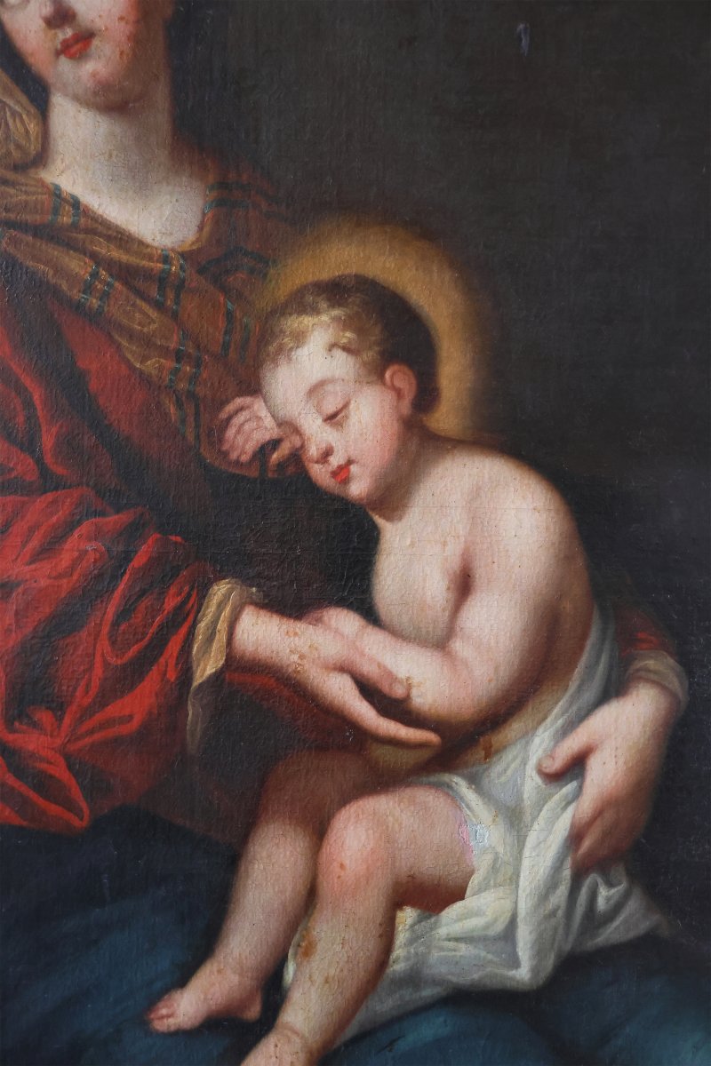 Scuola Francese; Madonna con bambino, XVII secolo, olio su tela-photo-4