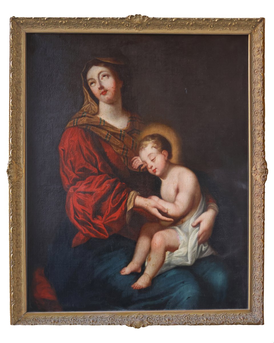 Scuola Francese; Madonna con bambino, XVII secolo, olio su tela