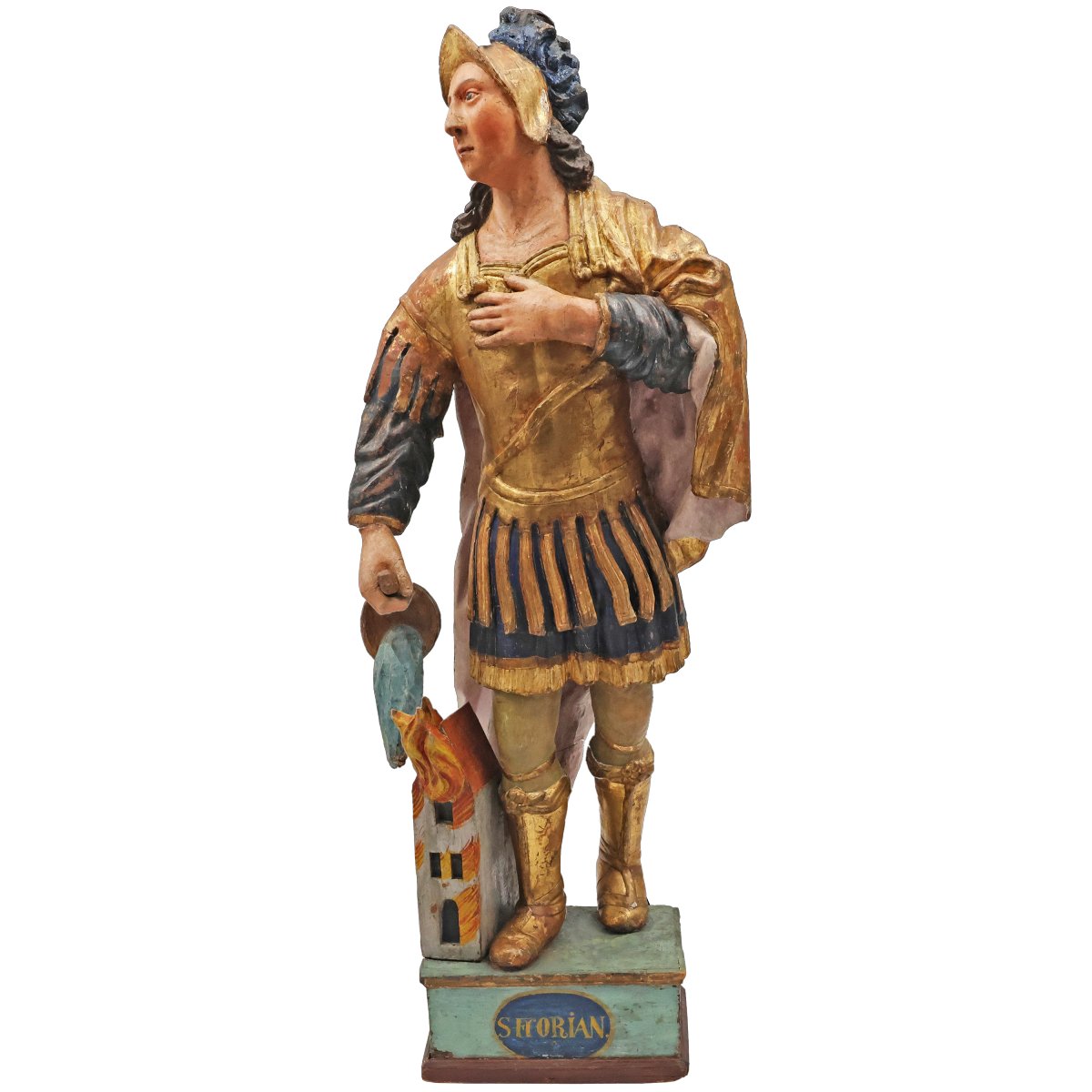 Santo Floriano, legno di pioppo policromo, Europa Centrale, XIX secolo