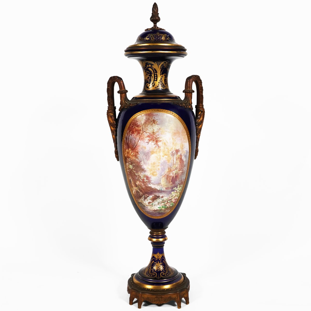 Vaso Francese nello stile di Sèvres. Dipinti firmati Poitevin. Fine XIX secolo-photo-3