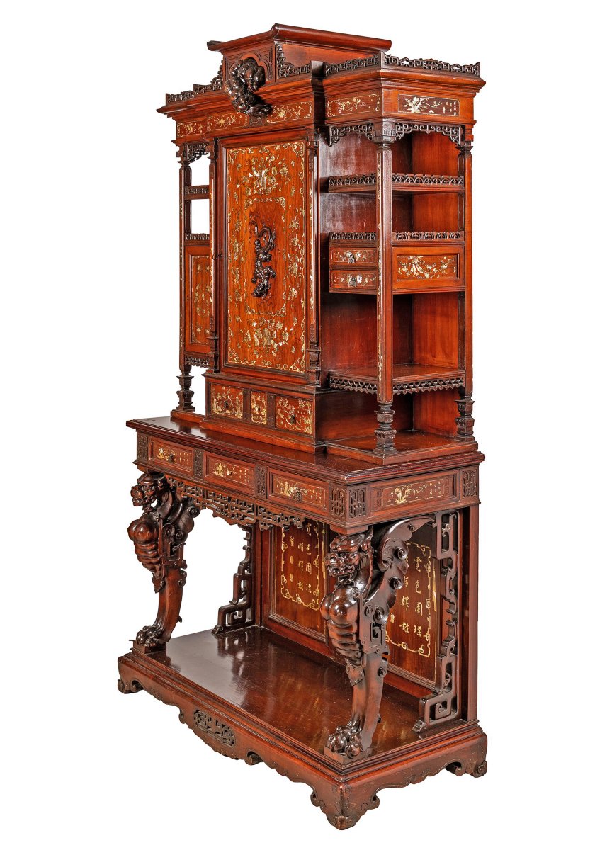 Doppio corpo in legno con intarsi in madreperla. Gabriel Viardot, Parigi, XIX secolo-photo-1