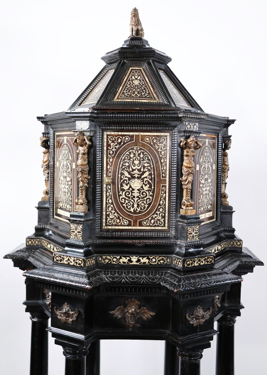Ciborio a forma esagonale, intarsi in avorio e bronzi dorati, Italia, XIX secolo-photo-2