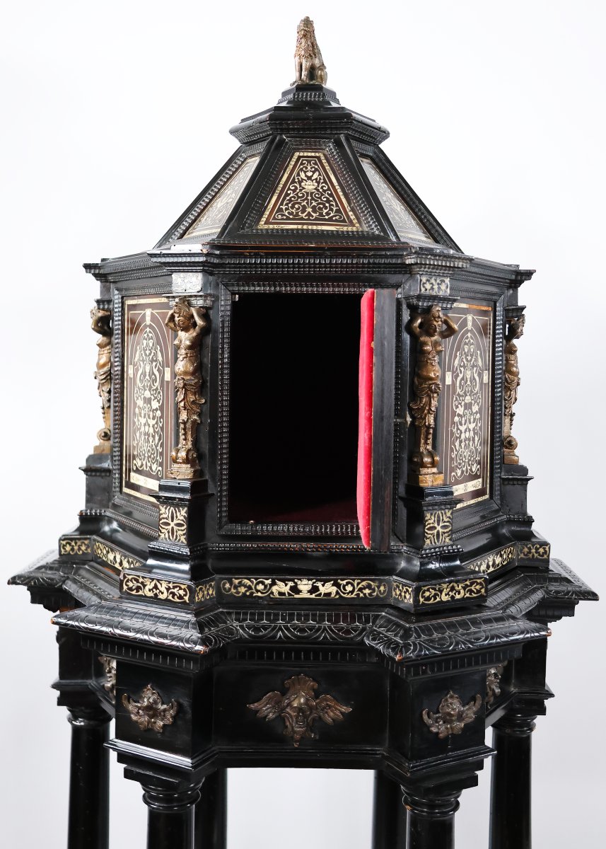 Ciborio a forma esagonale, intarsi in avorio e bronzi dorati, Italia, XIX secolo-photo-3