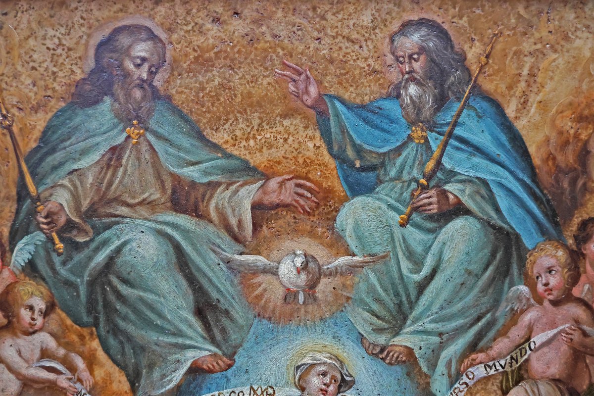 Philip Fruytiers; San Gioacchino e Sant'Anna offrono Maria alla Trinità, olio su alabastro-photo-3