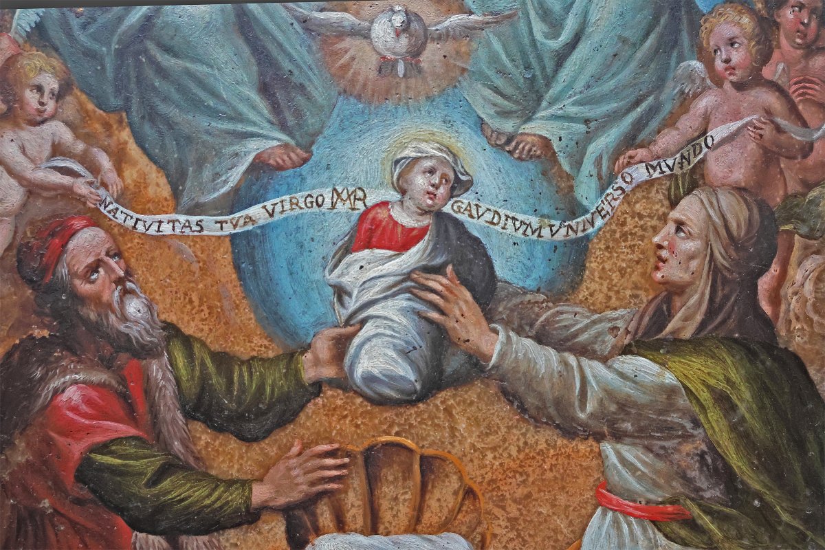 Philip Fruytiers; San Gioacchino e Sant'Anna offrono Maria alla Trinità, olio su alabastro-photo-4