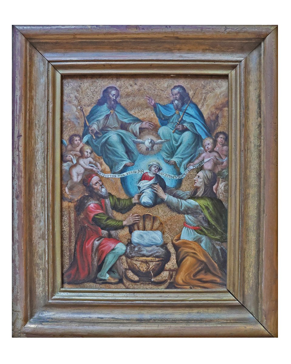Philip Fruytiers; San Gioacchino e Sant'Anna offrono Maria alla Trinità, olio su alabastro
