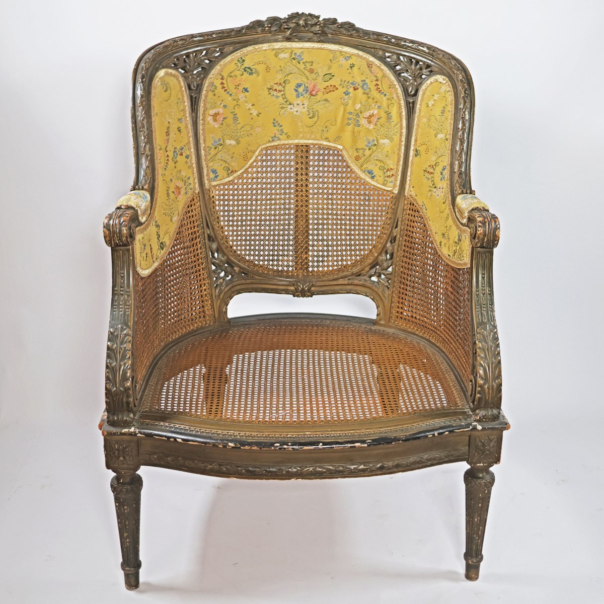 Poltrona bergère a pozzetto, pannelli in paglia di Vienna. Piemonte, fine XIX secolo-photo-2
