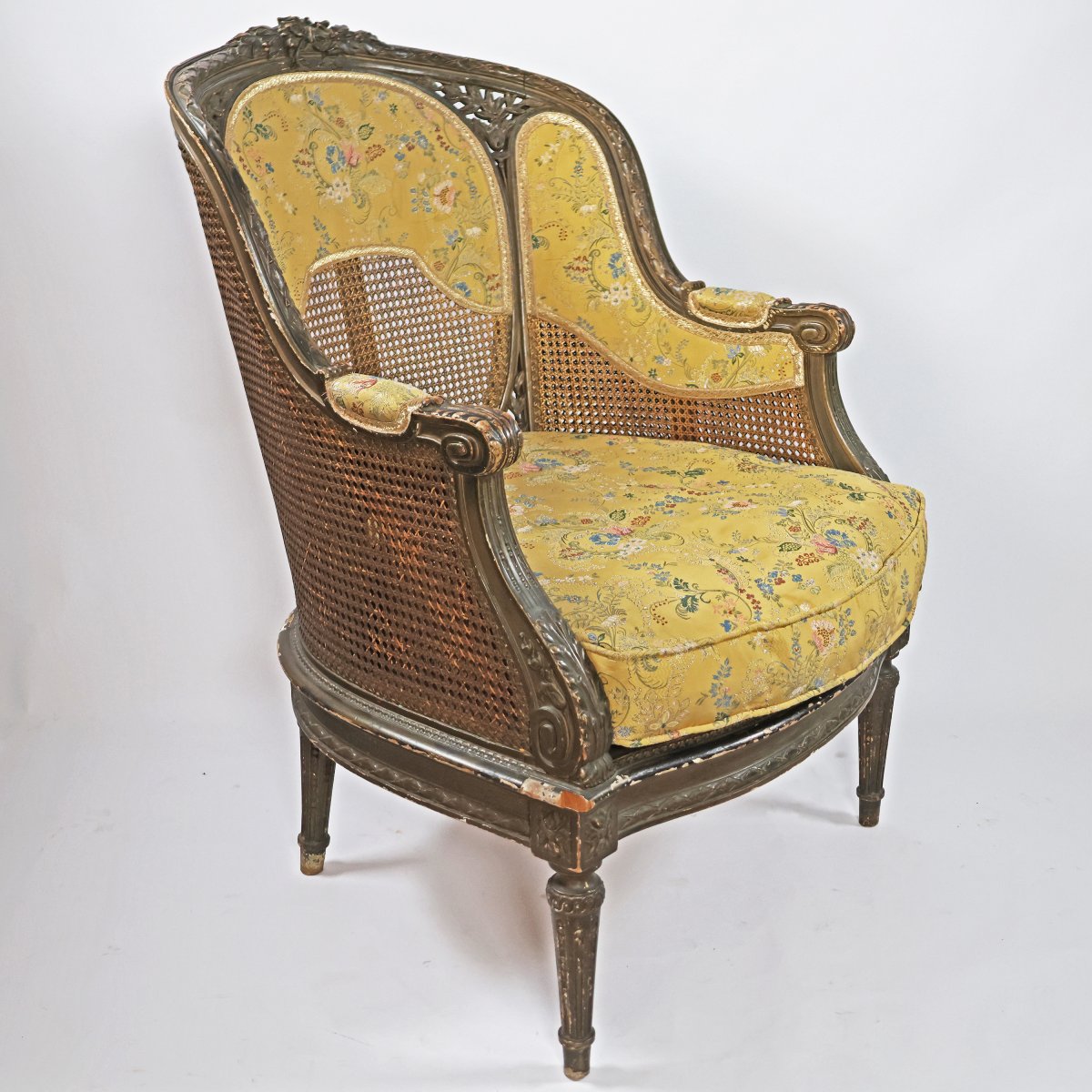 Poltrona bergère a pozzetto, pannelli in paglia di Vienna. Piemonte, fine XIX secolo-photo-3