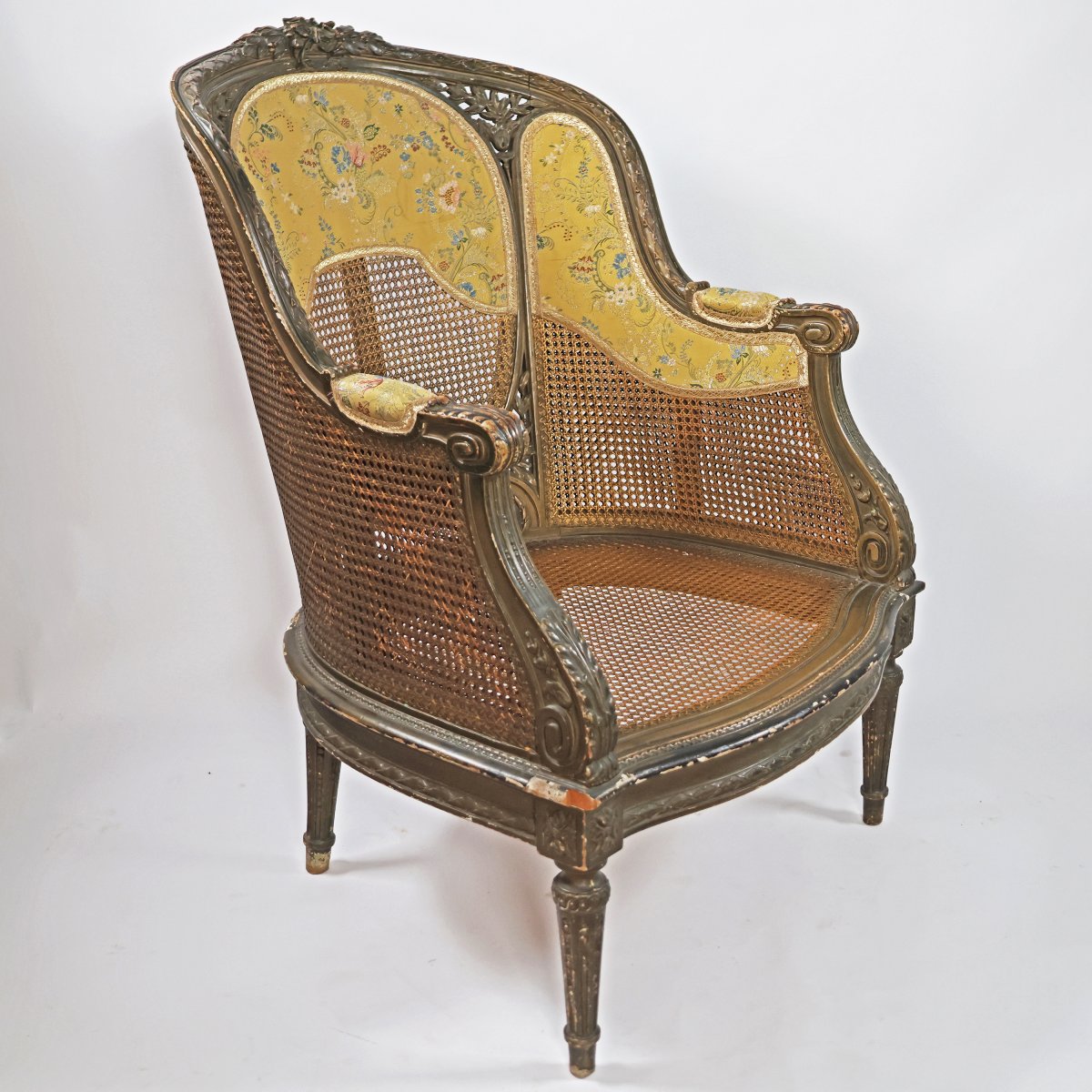 Poltrona bergère a pozzetto, pannelli in paglia di Vienna. Piemonte, fine XIX secolo-photo-4