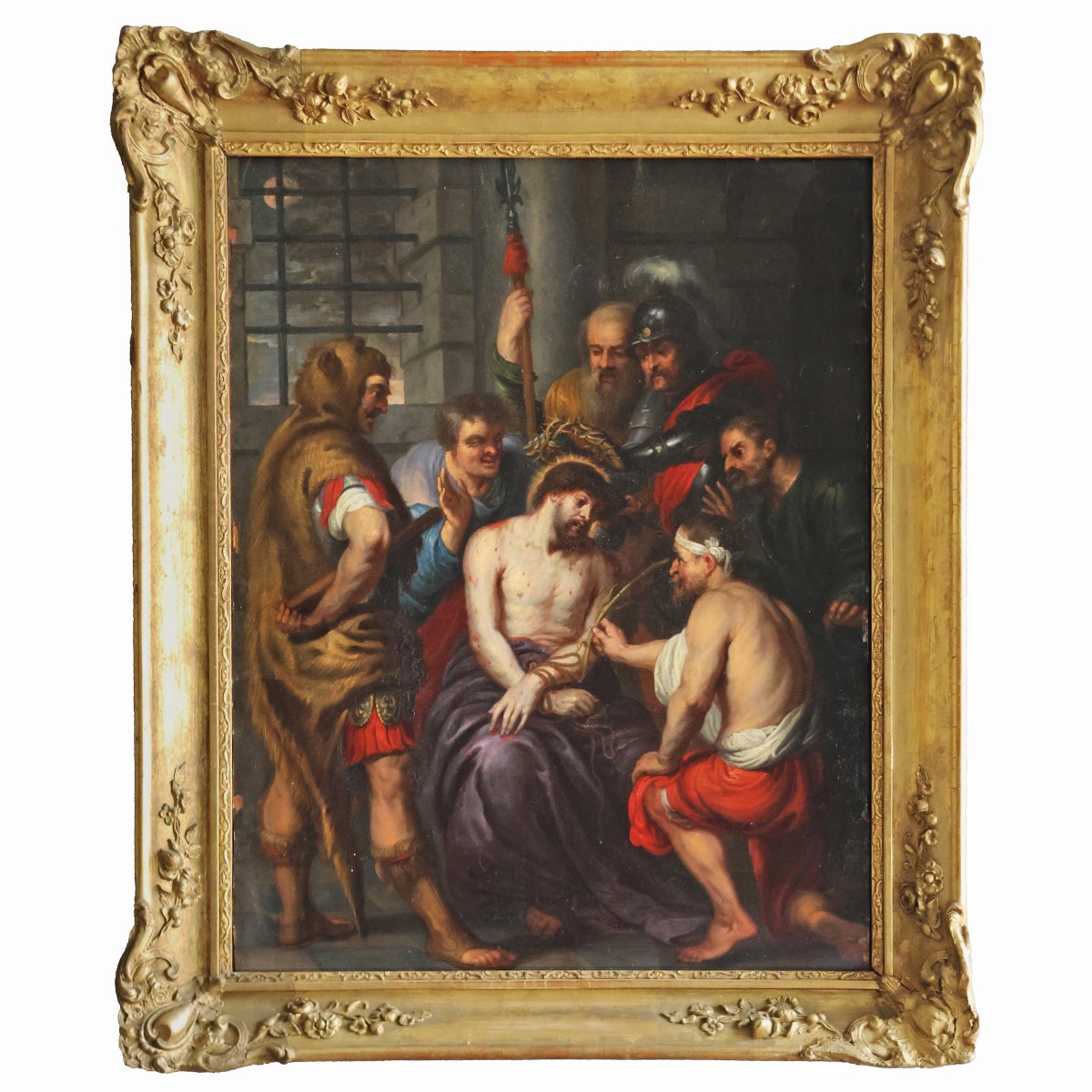 Antoon Van Dyck scuola di, Anversa 1599 - Londra 1641; L'incoronazione di spine, olio su rame