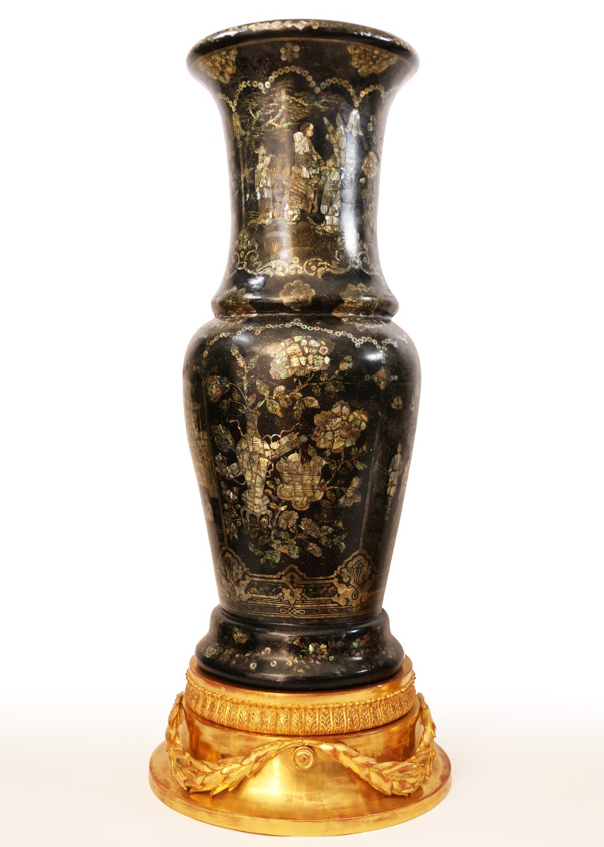 Coppia di vasi in porcellana, intarsi in madreperla, Cina, Dinastia Qing, fine XIX secolo-photo-1