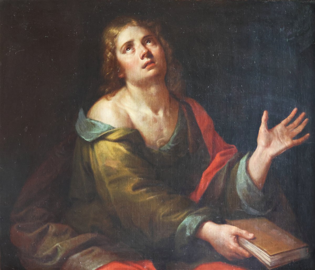 Michelangelo Merisi da Caravaggio maniera di; San Giovanni Evangelista, olio su tela-photo-2
