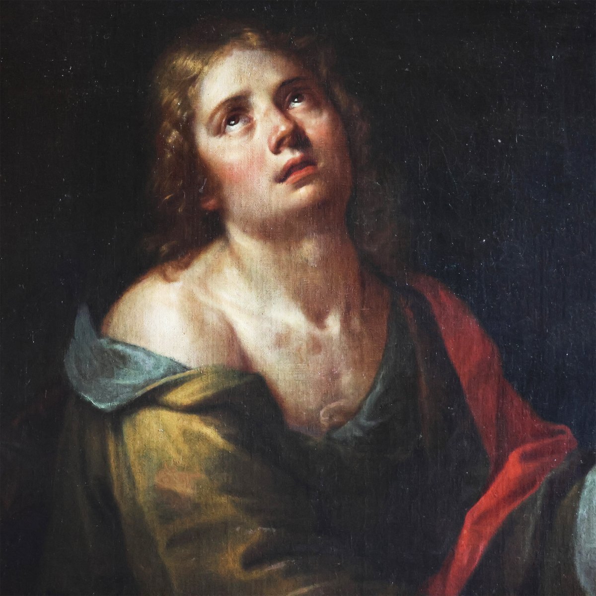 Michelangelo Merisi da Caravaggio maniera di; San Giovanni Evangelista, olio su tela-photo-3