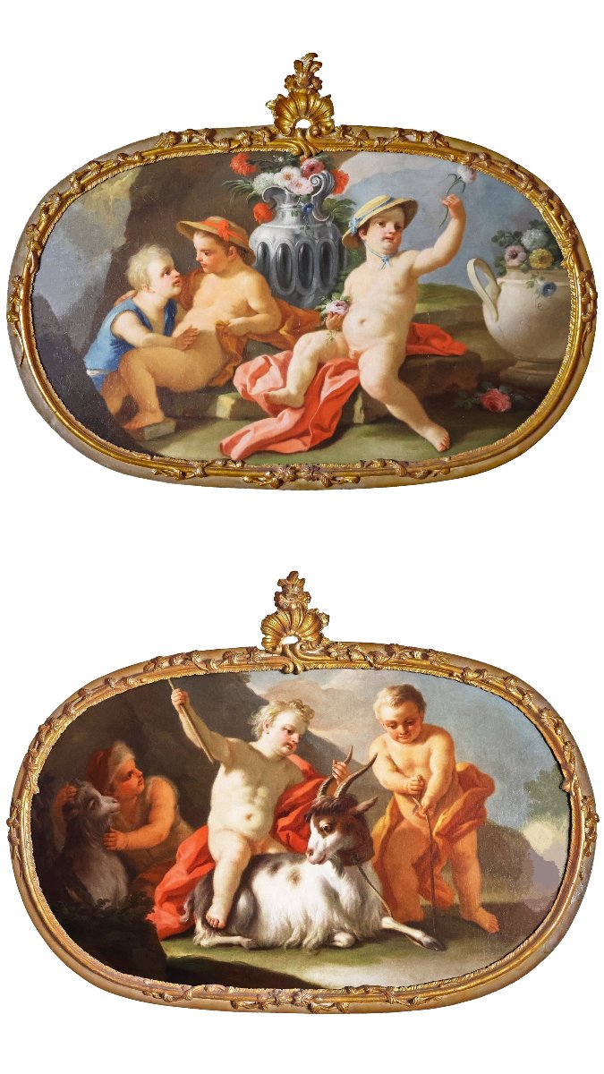 Pietro Bardellino; Coppia di dipinti: Allegorie degli elementi, olio su tela