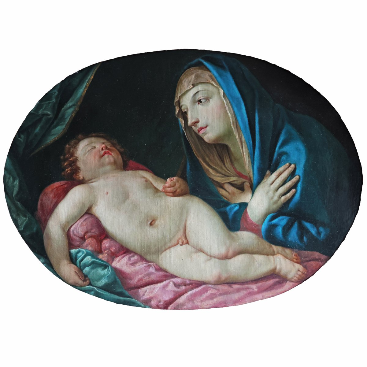 Elisabetta Sirani attr., 1638 - 1665; Madonna col Bambino dormiente, olio su tela-photo-2