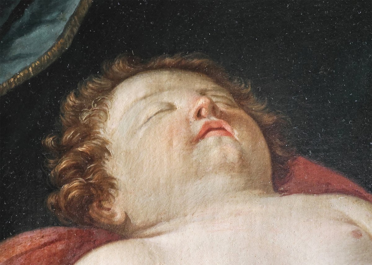 Elisabetta Sirani attr., 1638 - 1665; Madonna col Bambino dormiente, olio su tela-photo-2