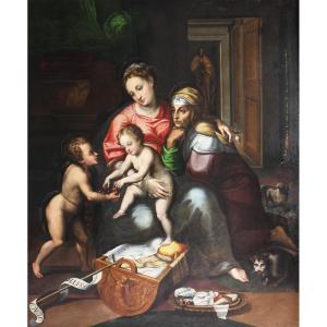 Teodoro d'Errico il Fiammingo attr.; dalla Madonna della Gatta di Giulio Romano, olio su tela
