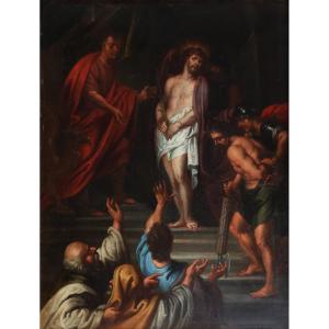 Peter Paul Rubens bottega di, Siegen 1577 - Anversa 1640; Ecce Homo, olio su rame