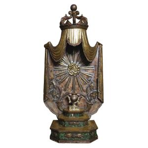 Ostensorio altarino in legno dipinto, laccato e dorato, Italia, XVIII secolo