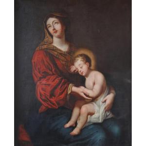 Scuola Francese; Madonna con bambino, XVII secolo, olio su tela
