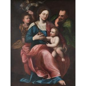 Madonna con Bambino San Giovannino e San Giuseppe, Nord Italia, XVI secolo, olio su tela