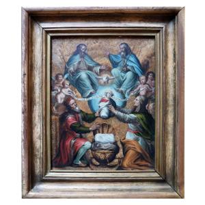 Philip Fruytiers; San Gioacchino e Sant'Anna offrono Maria alla Trinità, olio su alabastro