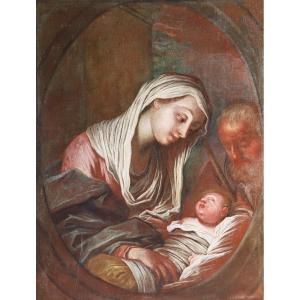 Francesco Paglia; Brescia 1635 - Brescia 1714, Sacra Famiglia, olio su tela