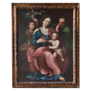 Madonna con Bambino San Giovannino e San Giuseppe, Nord Italia, XVI secolo, olio su tela