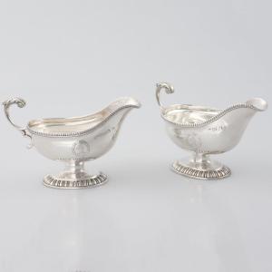 Coppia di salsiere in argento sterling Giorgio III, William Frisbee, Londra, 1810