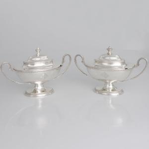 Coppia di zuccheriere con coperchi in argento Giorgio III, Thomas Chawner, Londra, 1783