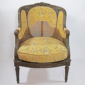 Poltrona bergère a pozzetto, pannelli in paglia di Vienna. Piemonte, fine XIX secolo