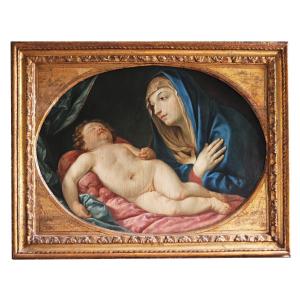 Elisabetta Sirani attr., 1638 - 1665; Madonna col Bambino dormiente, olio su tela
