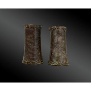Pair Of Cuffs, Bronze, Lost Wax. Ivory Coast 20th Century