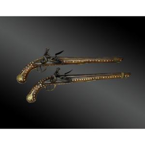 Pair Of Ottoman Empire Flintlock Pistols Turkey 19th Century 