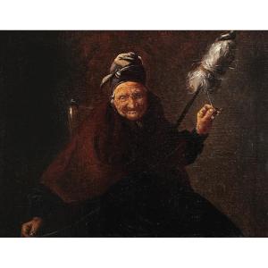 19th Century French School - The Old Spinner Oil On Panel