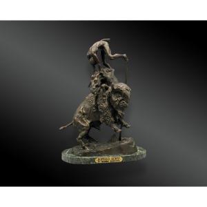 The Buffalo Race; Bronze Sculpture Signed Frederic Remington. United States 20th Century