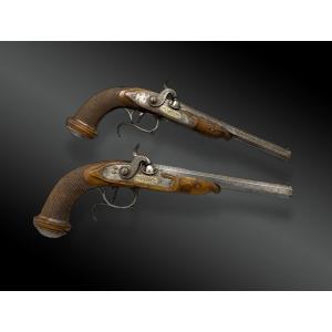 Pair Of Percussion Pistols Signed Lepage In Paris France - 19th Century