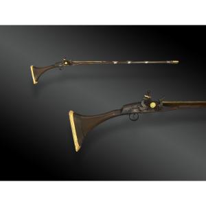 Mukhala Flintlock Shotgun, Gold Damascened, Dated 1856 And Signed Morocco 19th Century
