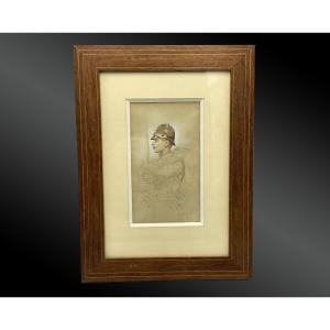 Edouard Detaille, In The Style Of - Study Of A Bust Portrait Of A Soldier Seen In Profile