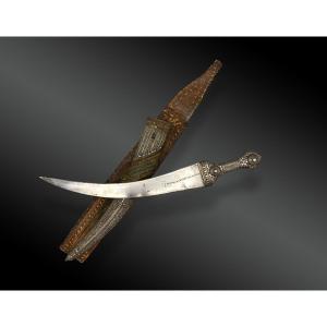 Dagger Called Jambiya With Its Embroidered Belt Oman, Saudi Arabia 19th Century
