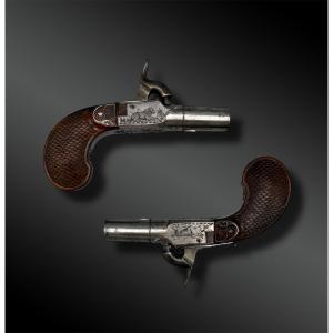 Pair Of Chest Pistols Signed Dumarest - Paris, France - 19th Century