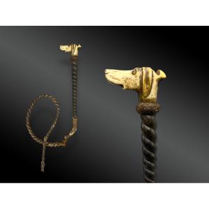Hunting Whip With A Dog's Head Forming A Whistle, France, 19th Century