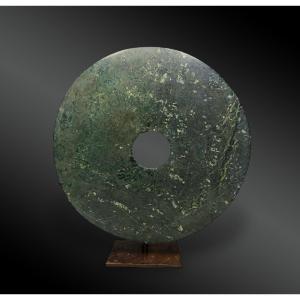 Bi Disc - China - Green Marbled Stone, Likely Jade