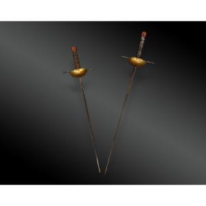 Pair Of Fencing Swords, Souzy The Elder, Brass Shells And Quillon Guards