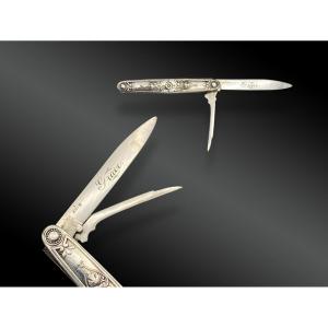 Silver Penknife, Two Blades, Engraved "grace", Europe, Early 20th Century