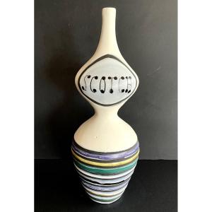 Large Earthenware “scotch” Bottle By Roger Capron In Vallauris
