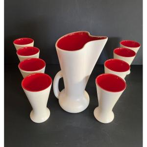 Pitcher And 8 Mugs Model 1041 In Ceramic By Pol Chambost