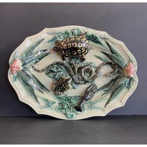 Large Art Nouveau Barbotine Dish In The Style Of Bernard Palissy