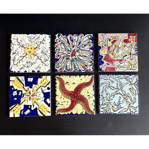 "the Catalan Suite" Series Of 6 Ceramic Tiles By Salvador Dali, 1954