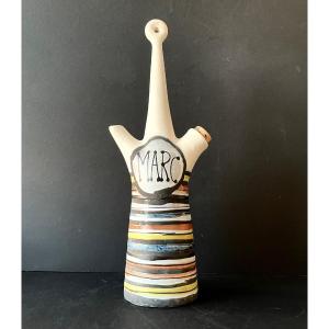 Earthenware Bottle "marc" By Roger Capron In Vallauris